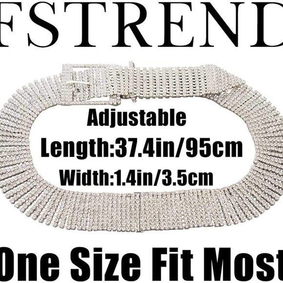 Women Crystal Chain Waist Belt Silver main image 5